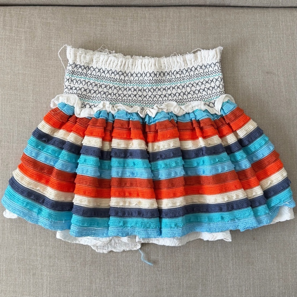 Surf Gypsy Colorful Smocked Mini Skirt Boho Stripe Ruffle Tiered Festival